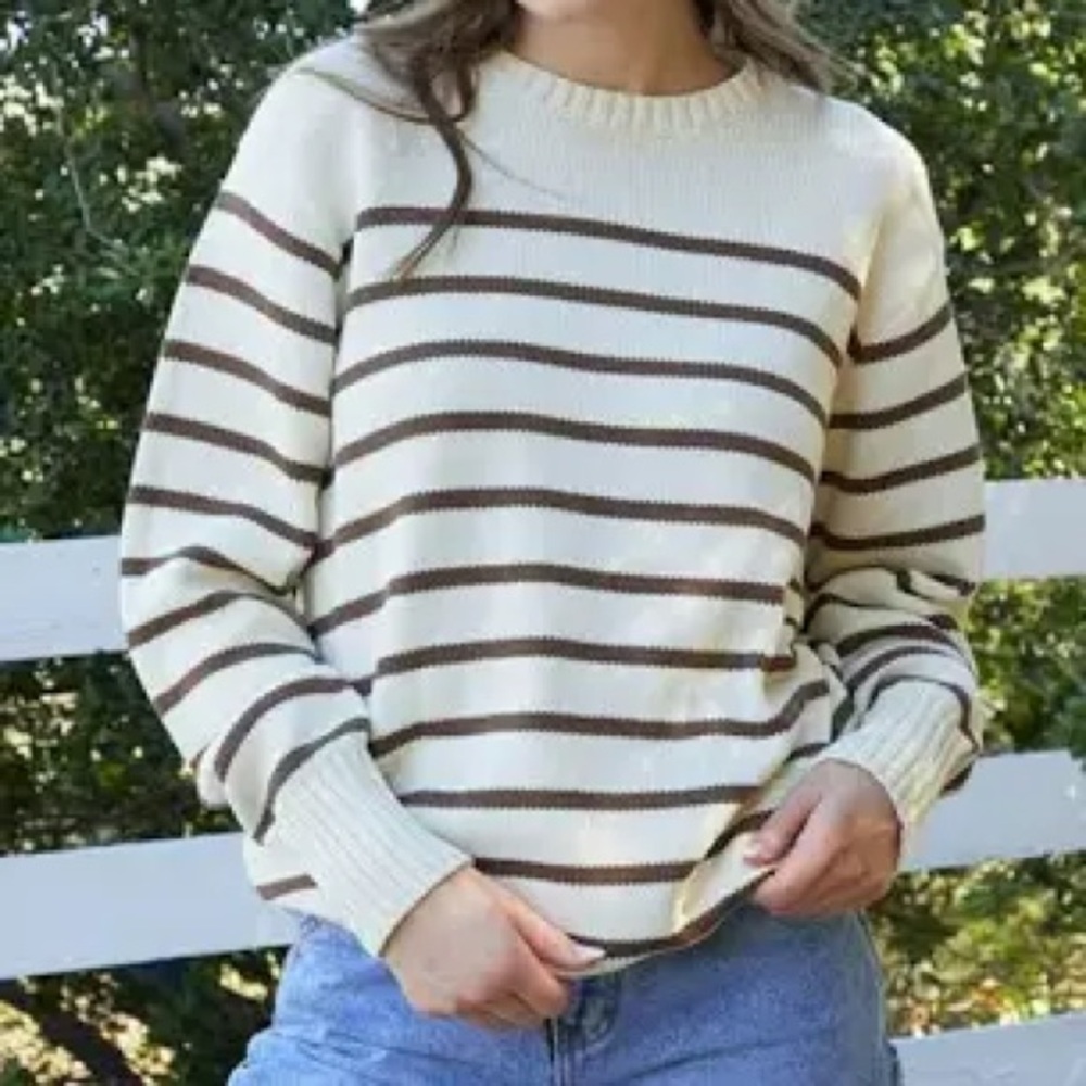 Brandy Melville Striped Cream and Brown Sweater